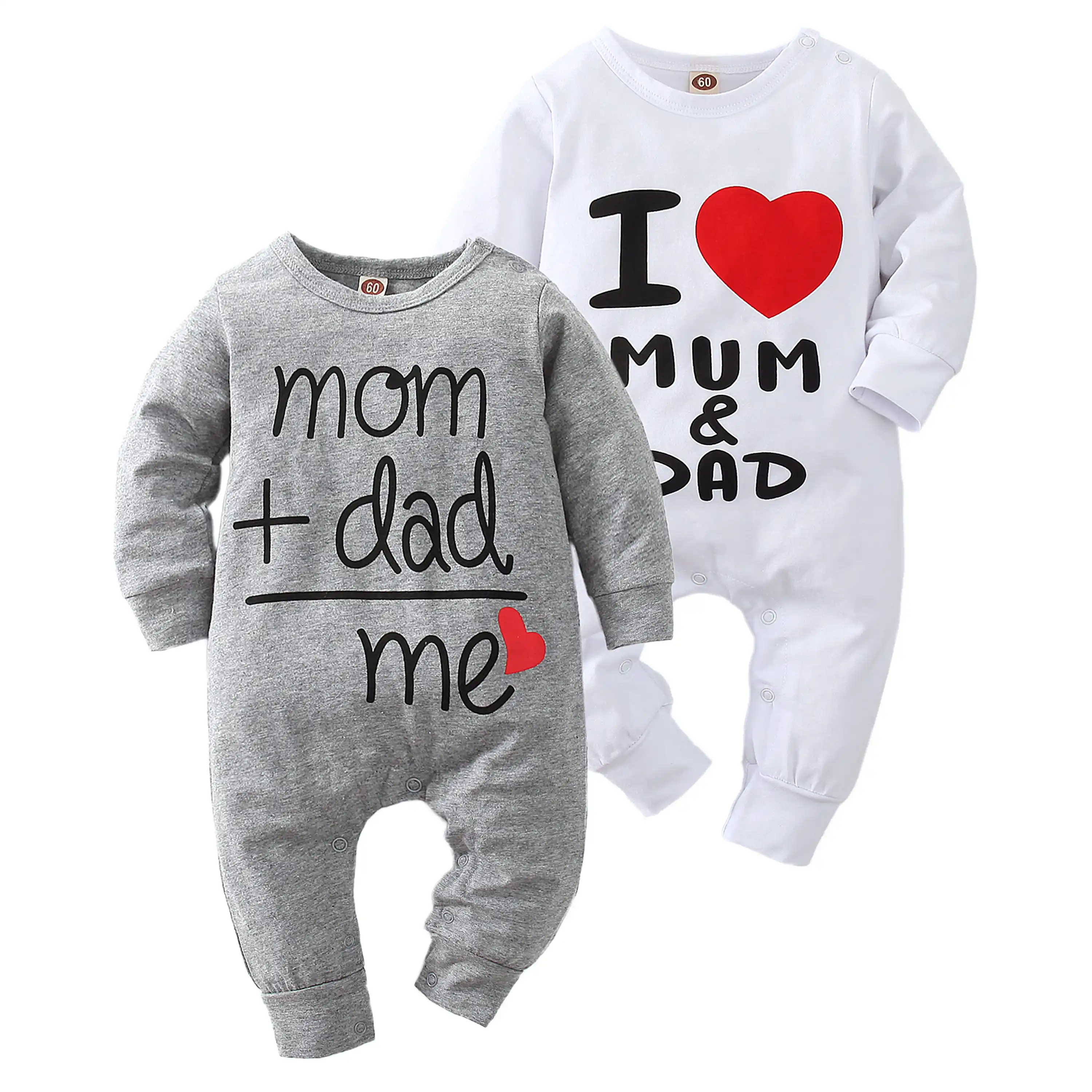Newborn Baby Girl Boy Romper Long Sleeve White Cotton Jumpsuit I Love Mum And Dad Letter Pattern Infant Baby Clothing Outfits Rompers Aliexpress
