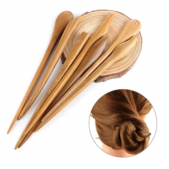 

1pc Women Retro Style Natural Sandalwood Handmade Chopstick Hair Stick Wood Carved Hairpin Hair Styling Tools Accessories