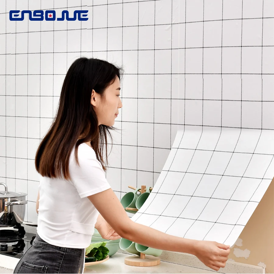 Thickened White Checkered Kitchen Oil Proof Wallpaper Self-Adhesive Background Stove Drawer Matte Frosted Waterproof Boeing Film sexy leopard print wallpaper with self adhesive removable pvc wall sticker shelf drawer liner moisture proof pvc mat 40x250cm