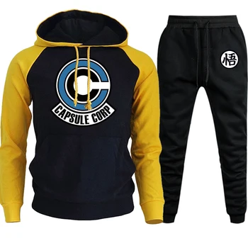 

Dragon Ball Anime Hooded Autumn Winter 2019 Streetwear Men Raglan Cartoon Suit Male Casual Fleece Hoodie+Sweatpants 2 Piece Set