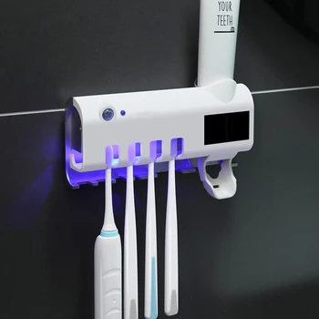 

UV Light Ultraviolet Toothbrush Sterilizer Toothbrush Holder 2 in 1 Smart Automatic Toothpaste Squeezers Dispenser Bathroom Set