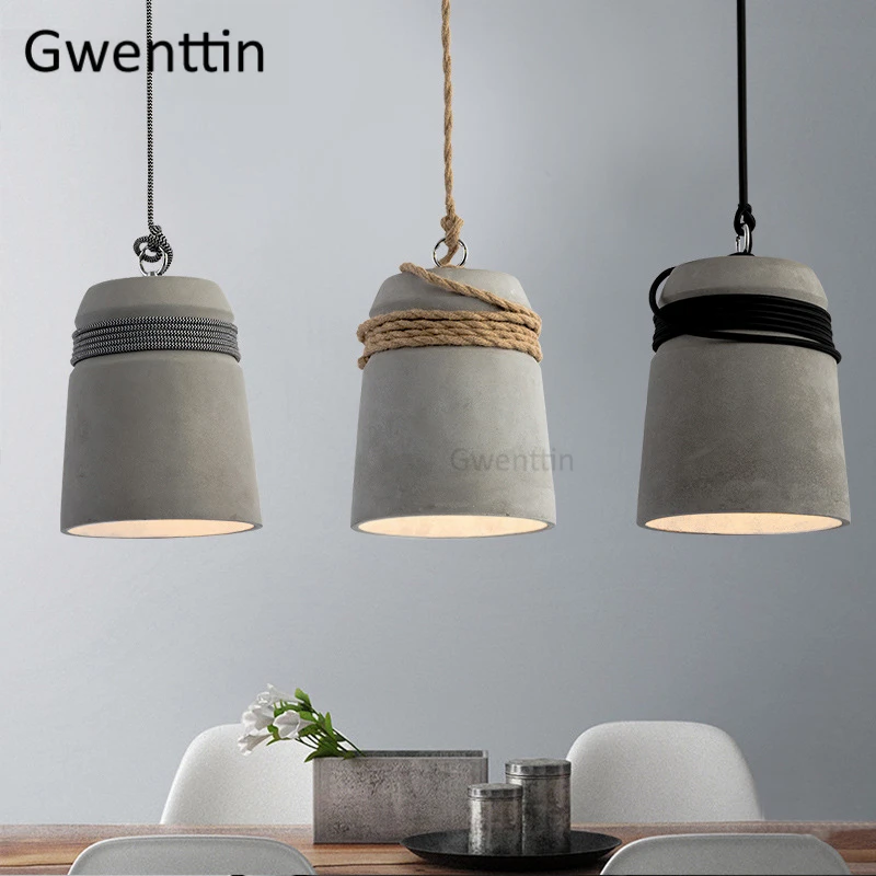Винтажная пеньковая веревка цементные подвесные светильники Лофт Декор Led Ретро подвесной промышленный светильник ресторан кафе бар