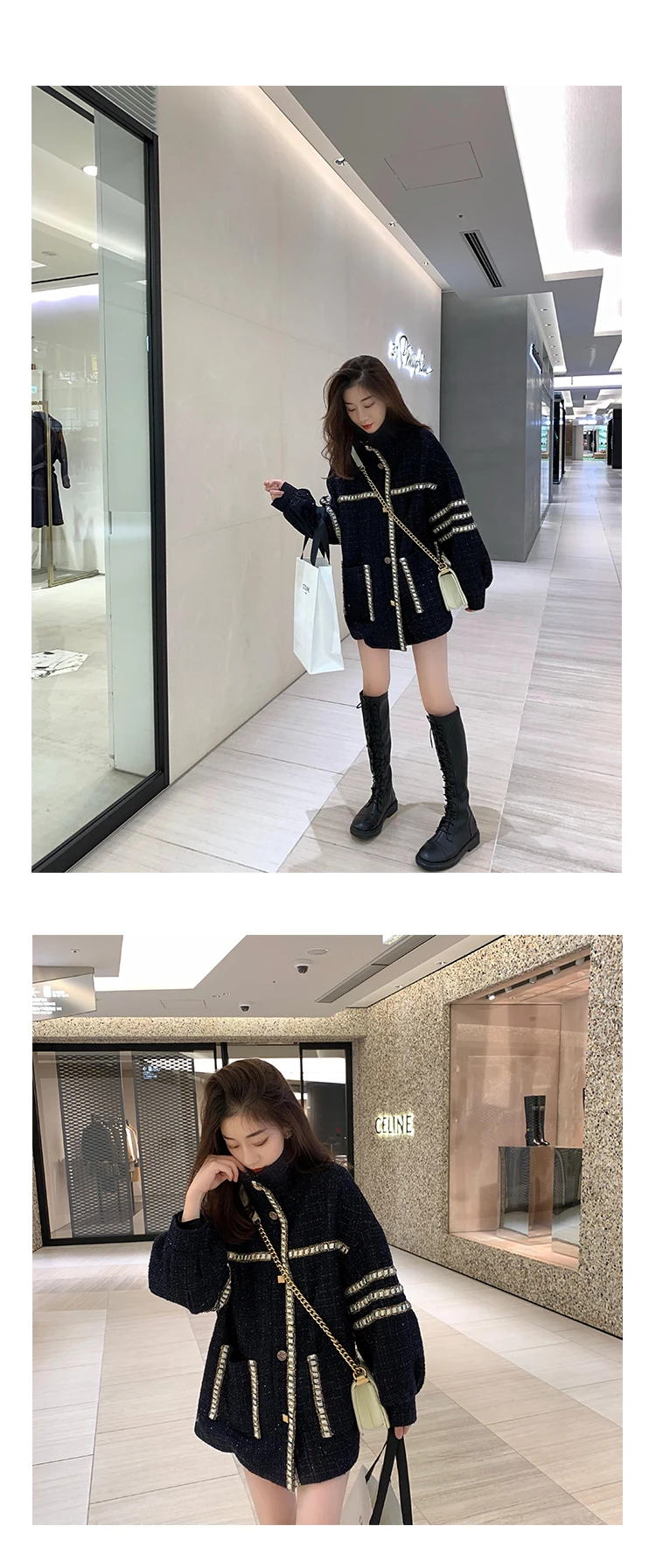 Woolen Outwear Warm Women's Winter Motorcycle Female Short Lapels Thick Korean Version Plus Navy Jacket Bomber Jacket