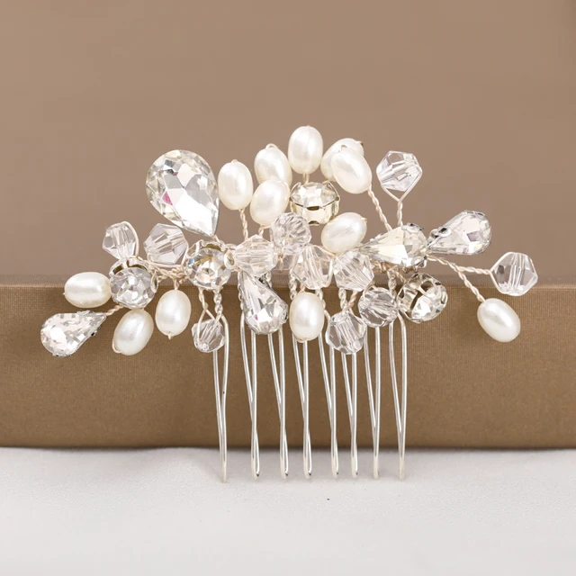 Silver Color Pearl Crystal Wedding Hair Combs Hair Accessories for Bridal Flower Headpiece Women Bride Hair ornaments Jewelry Silver