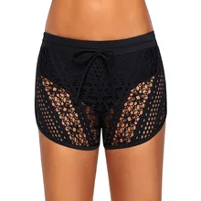 Летние праздничные сексуальные кружевные шорты для плавания, женские плавки с высокой талией, черные шорты для плавания, пляжная одежда