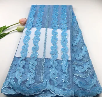 

Latest african french lace fabric with sequins applique lace african lace fabric 5yard embroidery tulle net lace for dress HS235