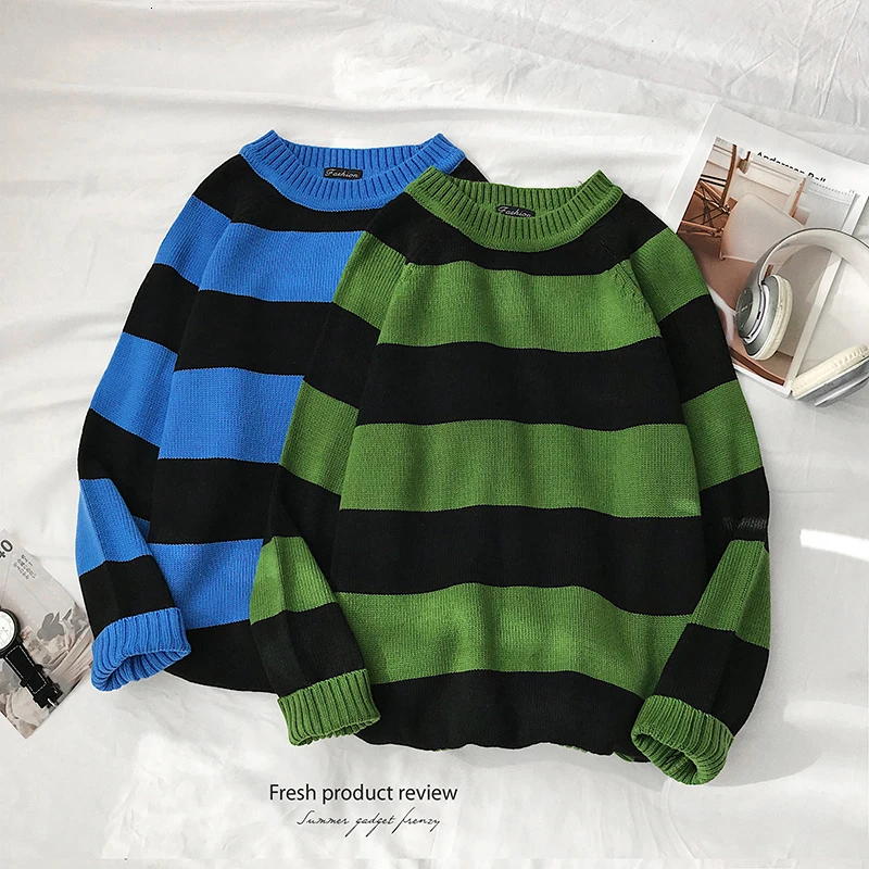 

Winter Striped Sweater Men's Fashion Contrast Color Casual Knit Pullover Man Sweter Loose Long-sleeved Sweater Male Clothes
