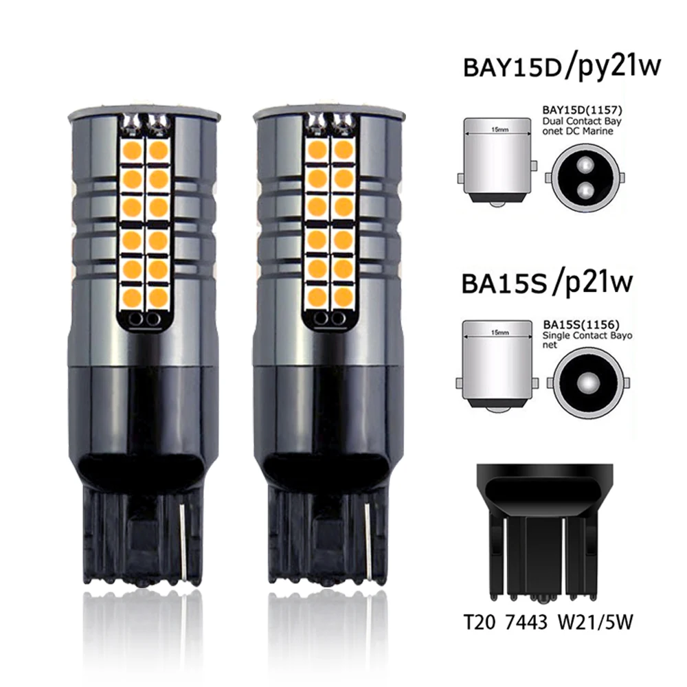 2 шт. T20 светодиодный 7440 W21W 3030 60SMD Canbus 1156 BA15S P21W светодиодный PY21W BAU15S светодиодный светильник не Hyperflash для обратный поворот световой сигнал