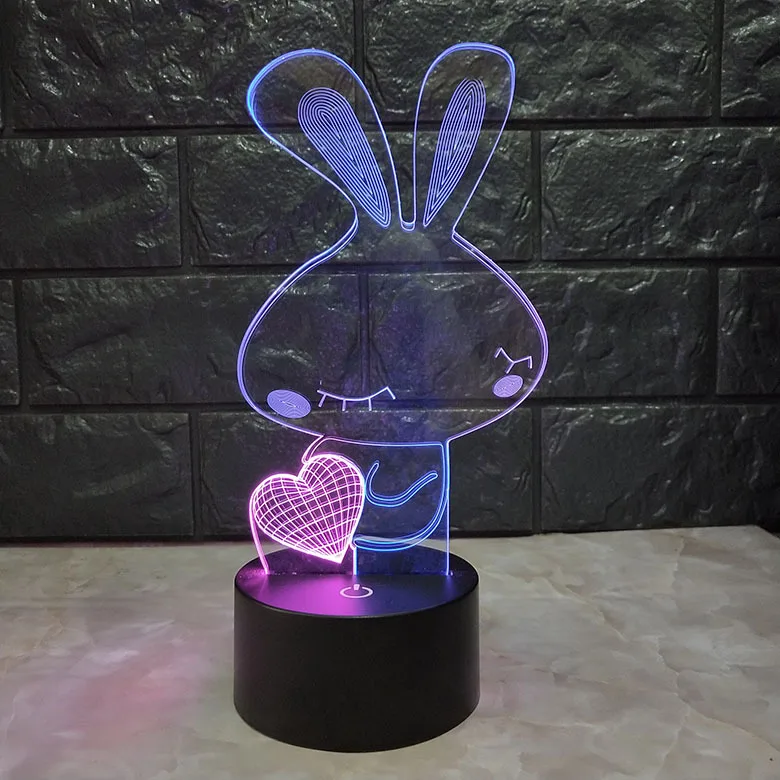 Любимый кролик 3D видение ночник креативный красочный сенсорный Зарядка светодиодный ночник для кормления подарок на день рождения лампа