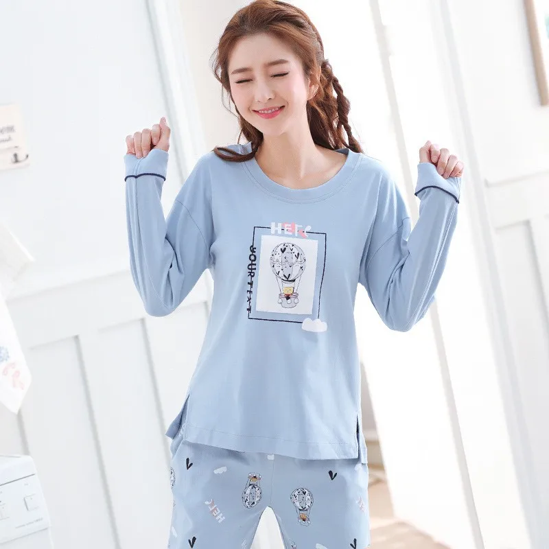 

Cute Cartoon Print Pajamas Set Long-sleeved Trousers Casual Suit Home Service Two-piece Sleepwear Homewear
