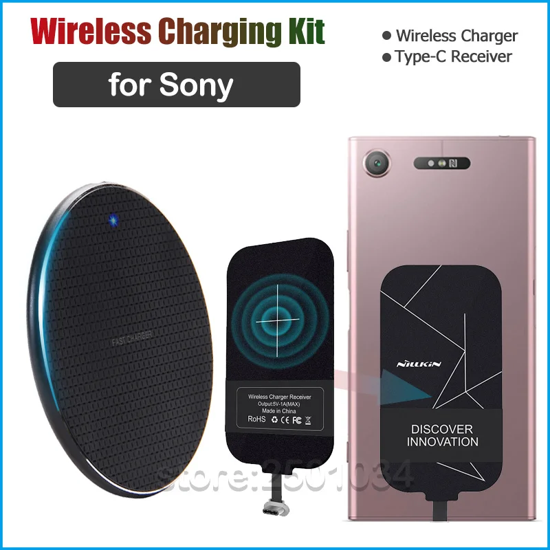 Qi Wireless Charging for Sony Xperia XA1 XA2 Plus Ultra XZ XZs XZ1 Compact 5 10 Plus L3 L4 Wireless Charger+USB Type-C Receiver