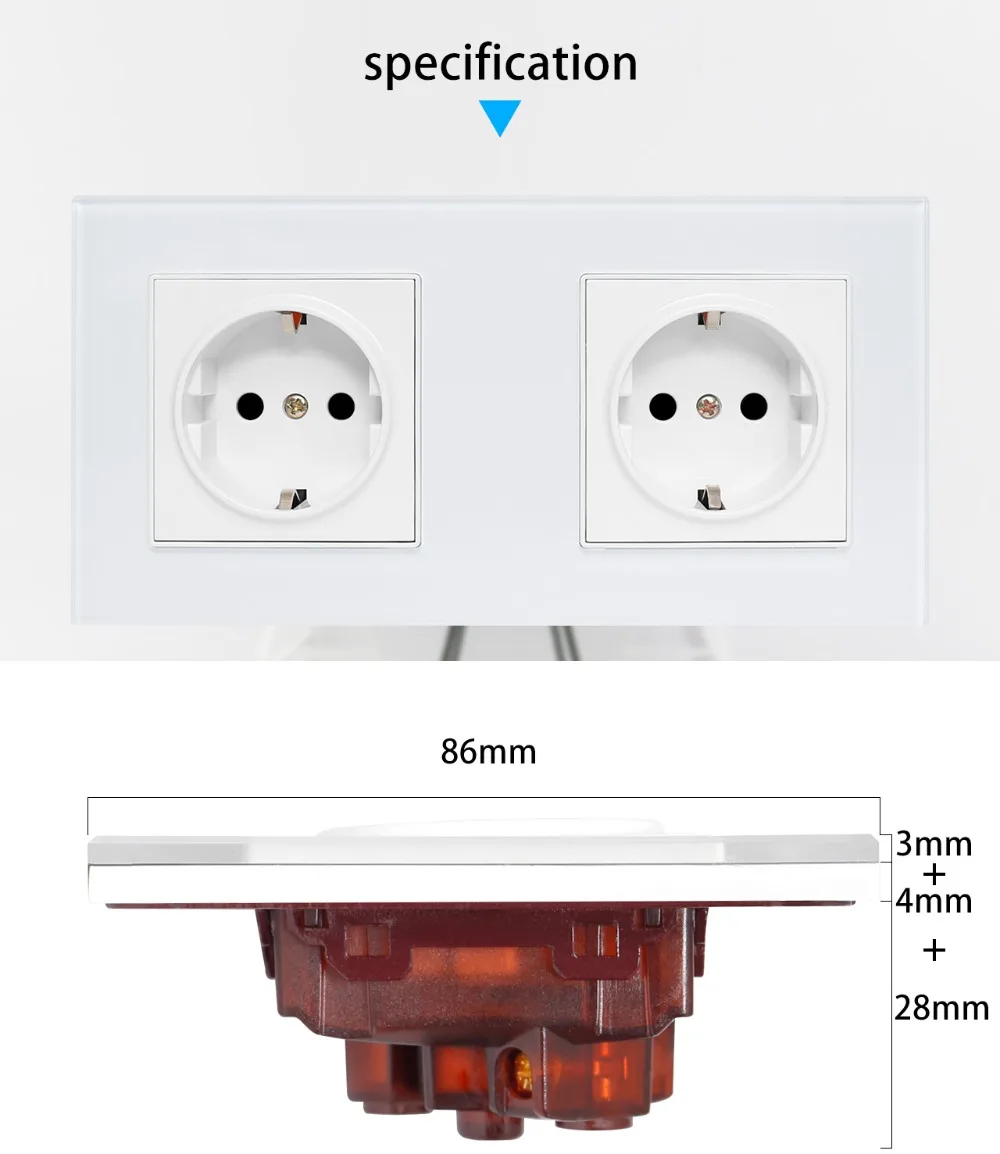 Bcsongben ЕС стандартная настенная розетка производитель 16A заземленная электрическая стенная розетка Хрустальная Стеклянная Панель AC 110~ 250 В