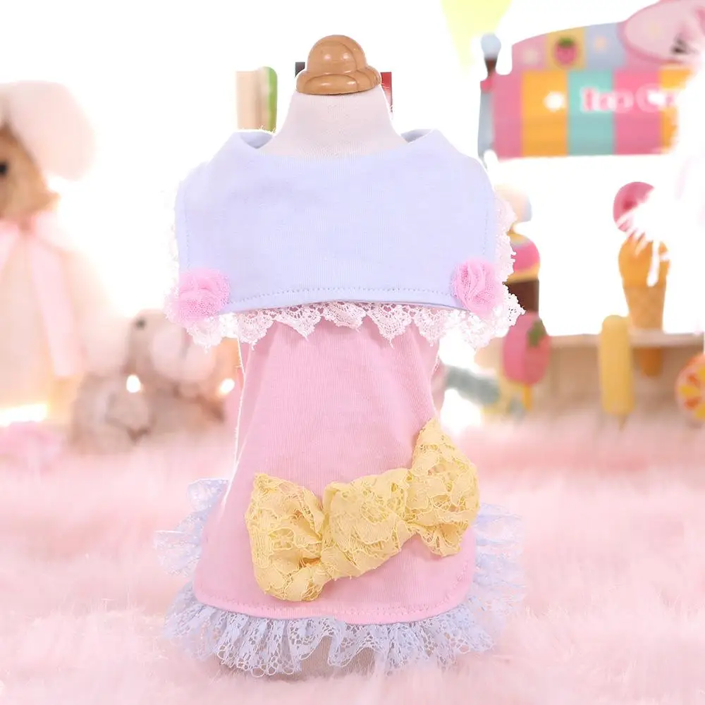 Kawaii весна лето кружева прекрасный кот одежда для собак одежда Чихуахуа Йорк Bomei модное платье MK19A19 - Цвет: Синий