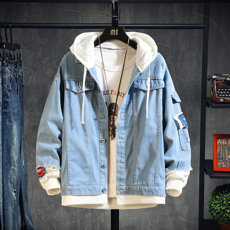 2022 Hooded Denim Jacket Men's Hip Hop 