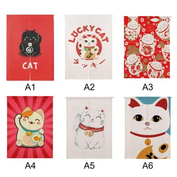 

Lucky Cat Design Cotton And Linen Japanese Style Doorway Curtain Hanging Tapestry For Home Decoration
