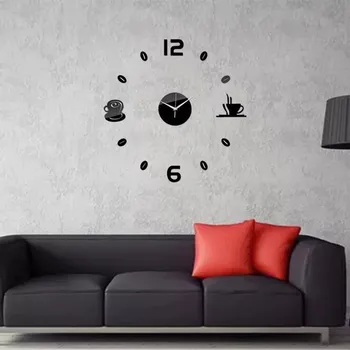 

Creative Mute Digital 3D Wall Clocks Acrylic mirrors wall stickers Kitchen coffee time big clock DIY Home Living Room Decoration