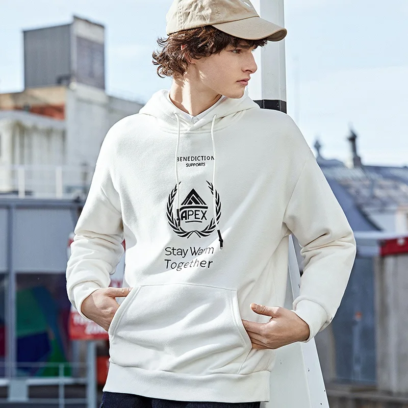 SEMIR плюс вельветовый свитер для мужчин с капюшоном осень и зима новые вышитые толстовки для взрослых Порт-ветер хлопок Толстовки Тренд - Цвет: white