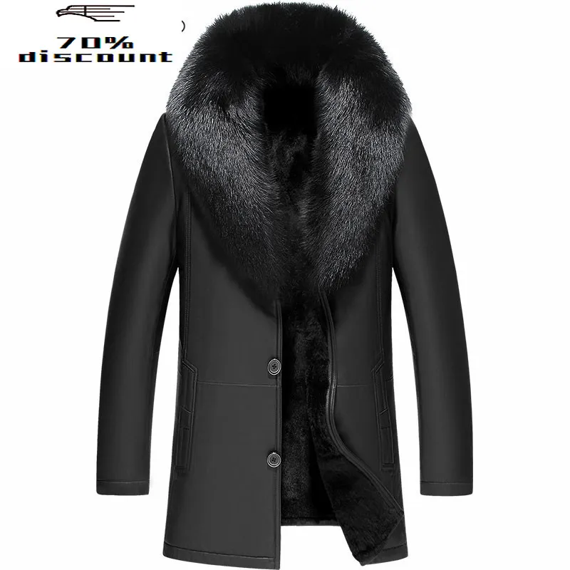 

Winter Sheepskin Leather Jacket Real Natural Rabbit Fur Coat Men Fox Fur Collar Men Jacket Cuero Genuino JF-262809 YY302