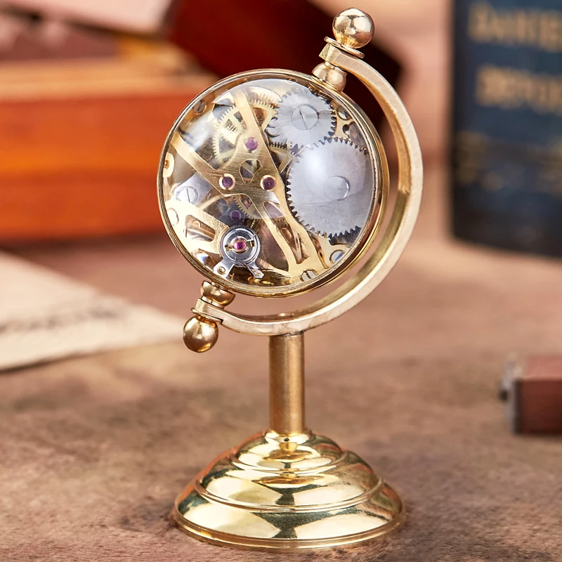 Horloge De Bureau En Or Pour Hommes, Globe Tournant, Cadeau Créatif