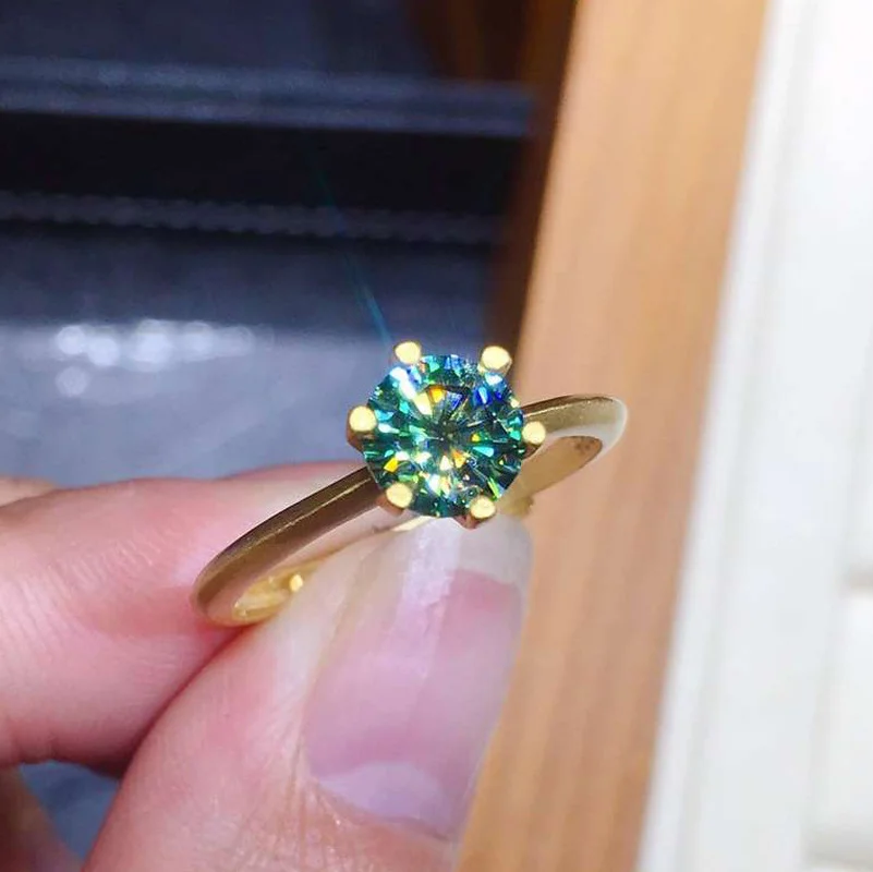 24K Gold Solitaire 1ct Green Moissanite Ring 925 sterling silver Engagement Wedding band Rings for Women Bridal Party Jewelry | Украшения и