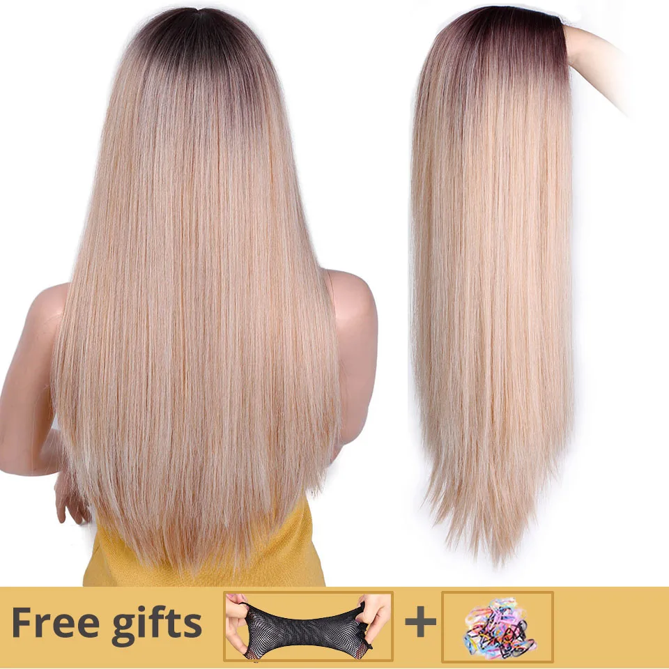 Miglior I s una parrucca Lungo Rettilineo Parrucca Sintetica Misto Marrone e Biondi Lunghi Parrucche per il Bianco Nero Delle Donne di Mezza parte di Natura Parrucche