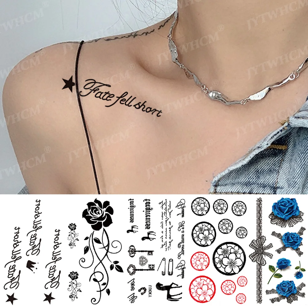 

Clavicle Fake Tattoo Sticker Waterproof Luminous Cute Pattern Bow Sexy Girl Body Art Arm Feather Animal Rose Temporary Tattoos