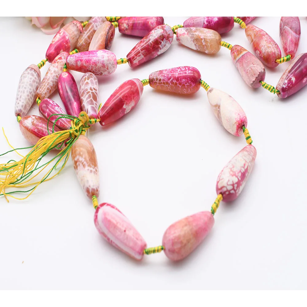 44x19mm Natural Ice crack pattern Pink water drop Agate stone beads For DIY Bracelet Necklace Jewelry Making Strand 15