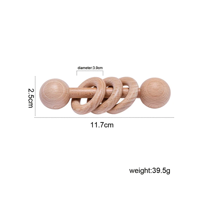Baby Wooden Rattle Beech Bear Hand Teething Wooden Ring Baby Rattles Play Gym Montessori Stroller Toy Educational Toys for Kid set-29