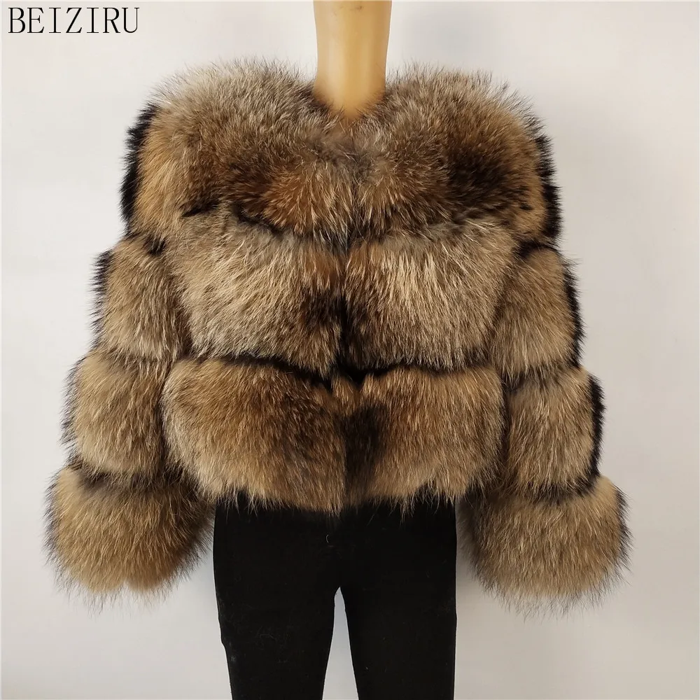 BEIZIRU real  raccoonsilver fox Short  coat  women winter warm thick natural coats long sleeve down puffer coat Coats & Jackets