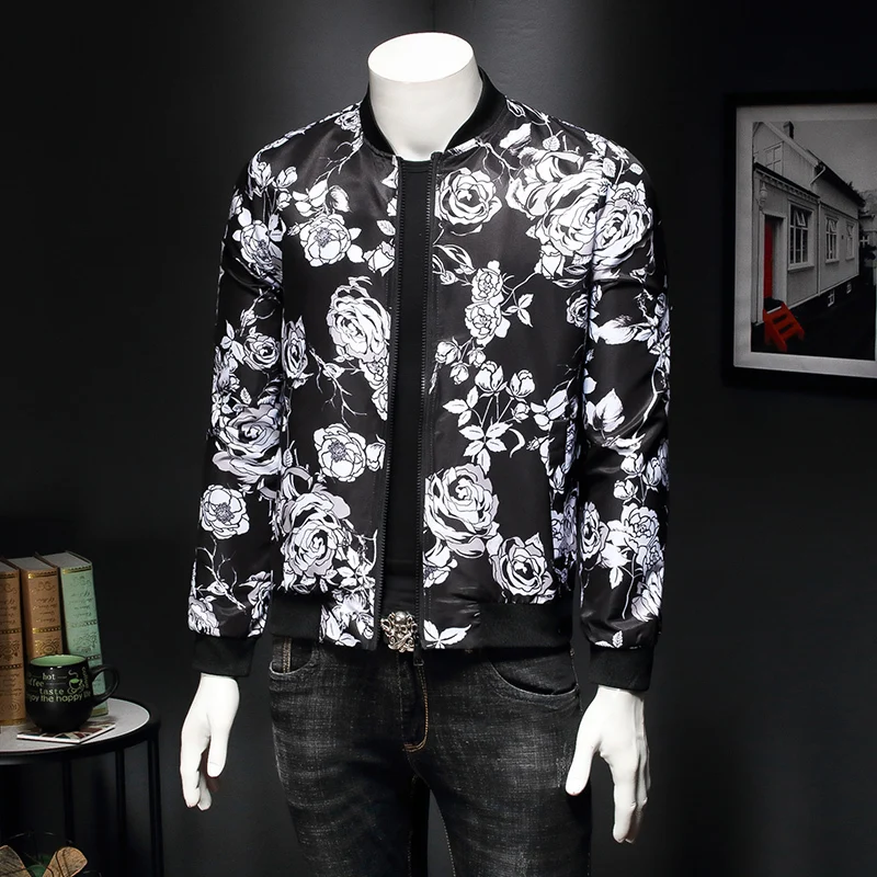 

Men Floral Print Jacket Men Loose Casual Jacket Man 5xl Windbreaker Party Jacket Men Chaqueta Hombres Bombardero Vintage Jacket