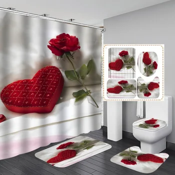 

Shower Curtain Happiness Love Bathroom Set European And American Style Printing Wedding Day Valentine's Day Bath Supplies