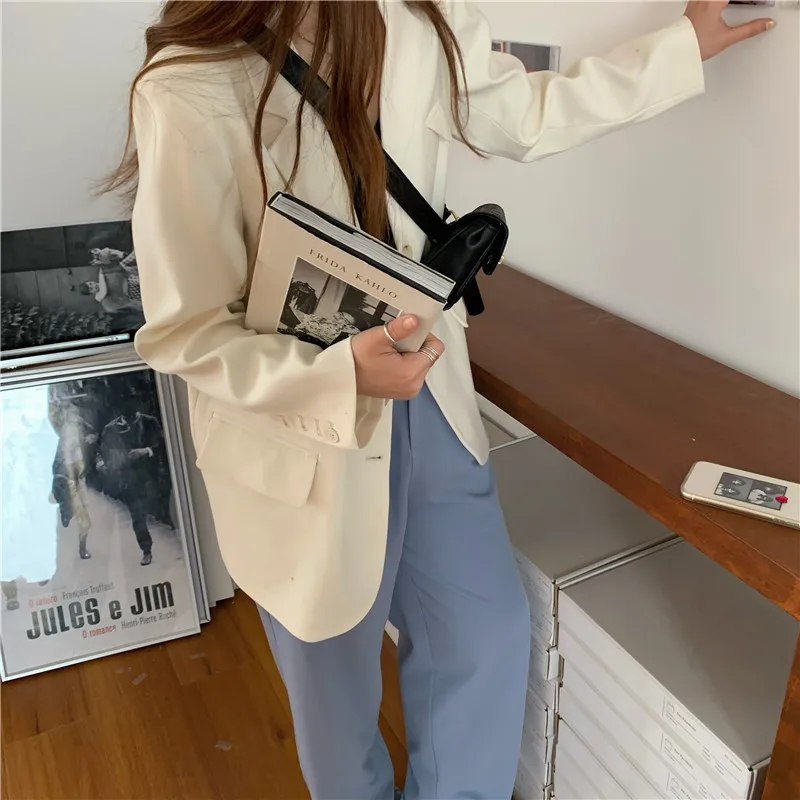 

Milky White Suit Jacket Female 2020 Autumn and Winter New Style Loose Korean Chic Net Red Casual Suit Top