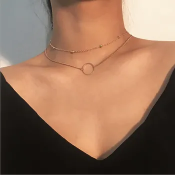 

Beads chain Double layers Choker Necklace for Women Two Layers Round Necklace Gold Color Chocker collier femme collar ras du cou