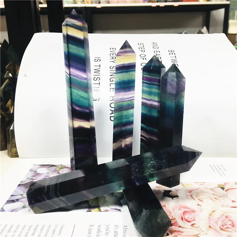 Natural Colorful Crystal tower Rainbow Fluorite Point Hexagonal Pyramid Quartz Wand Energy Ornament Diy Gift 3