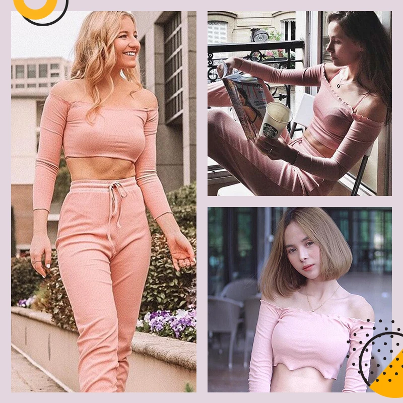 Dotfashion Heathered Crop Top and Wide Leg Pants набор румян для женщин летний короткий рукав розовый топ карманы Круглый вырез комплект из двух предметов
