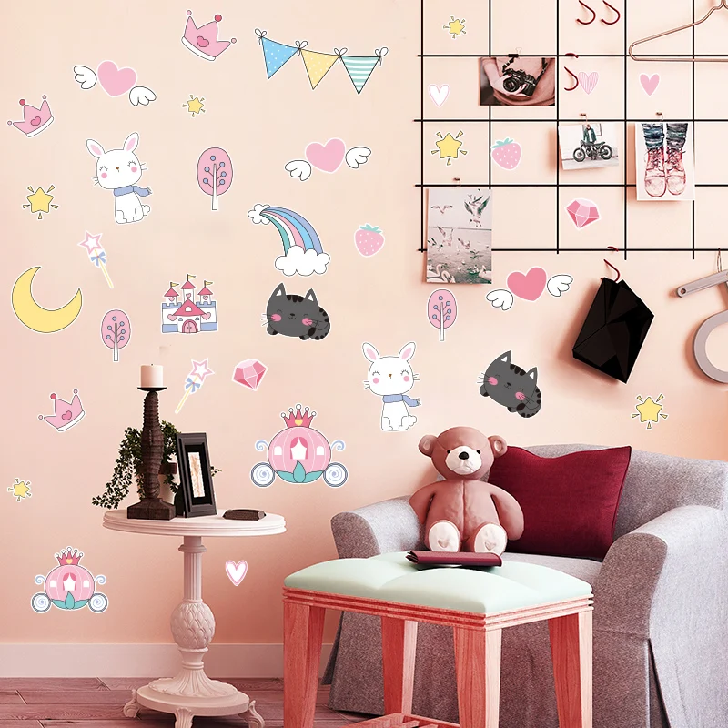 [SHIJUEHEZI] Мультяшные животные цветные флаги наклейки на стену DIY кролики кошки настенные наклейки для детской комнаты украшение для детской спальни