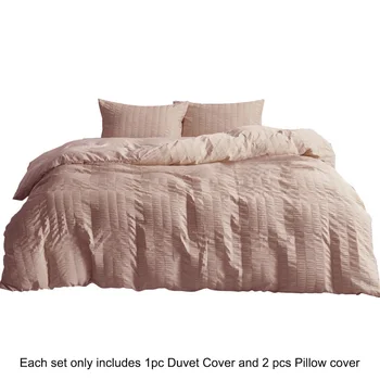 

3pcs Bedding Set Modern Home Decor Ultra Soft Comfortable Washable With Zipper Ties Quilt Cover Pillowcase Queen Size Seersucker