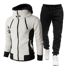 Autumn Winter Casual Tracksuit Men Suits High Callor Hoodie + Pant Sportswear Male Warm Zipper Sweatshirts /jacket Two Piece Set