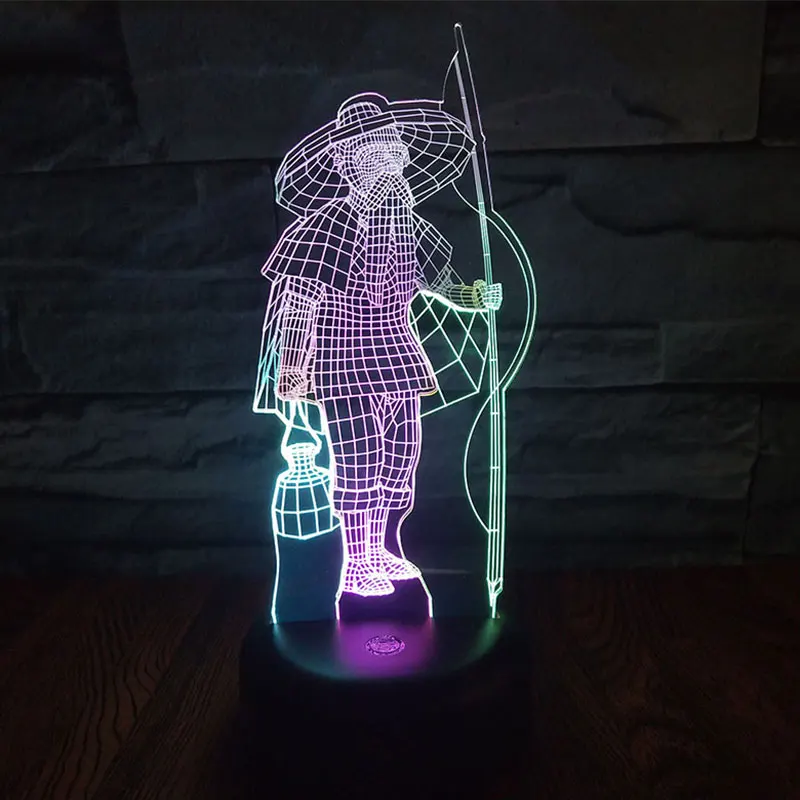 3D иллюзия рыбака ночной Светильник креативный красочный акриловый USB настольная лампа Рождественский подарок День Рождения Вечеринка домашний деко Рыбалка
