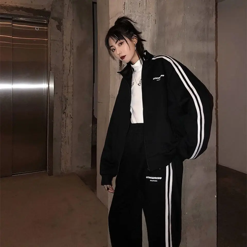 

Set women's spring and autumn Korean style ins tide students hip-hop style sweater women's leisure sports two-piece set