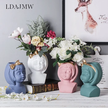 

European Modern Creative Art Vase Flower Pot Ceramic Decoration Photo Props Wedding Living Room Ornaments Home Decor Gift