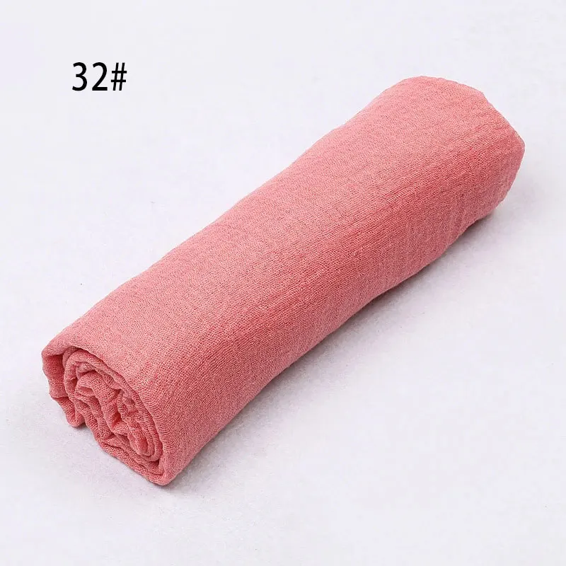 32Pink Sparsil, Женский Летний дышащий шарф с кисточками, морщинка, хлопок, складка, шаль, глушитель, однотонный шейный платок, мусульманский шарф, шарфы-повязки - Цвет: 32Pink