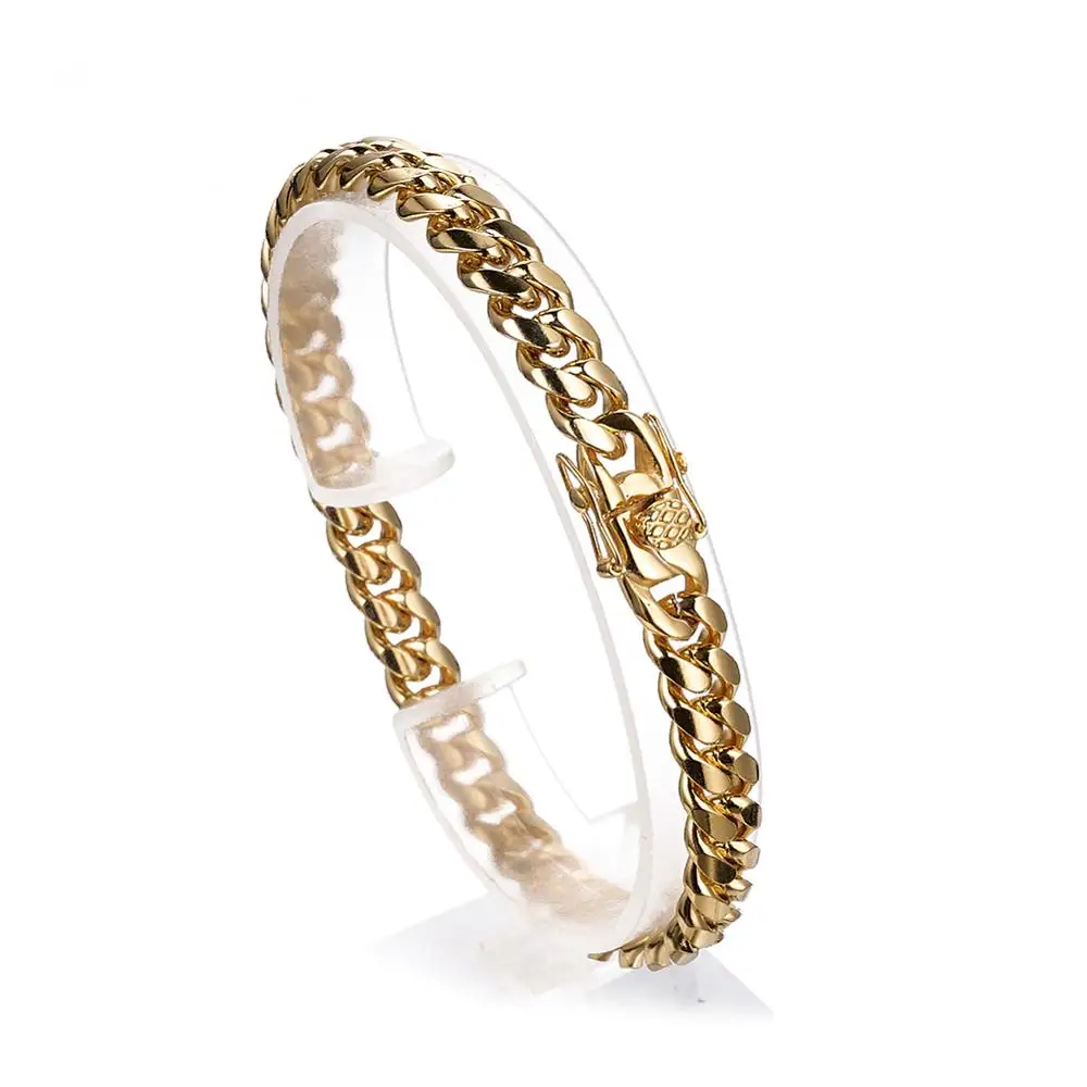 8mm 7-11inch Promotion Stainless Steel Gold Tone Cuban Miami Drill Button Chain Men/Women Dragon Claw Buckle Bracelet Bangle | Украшения и