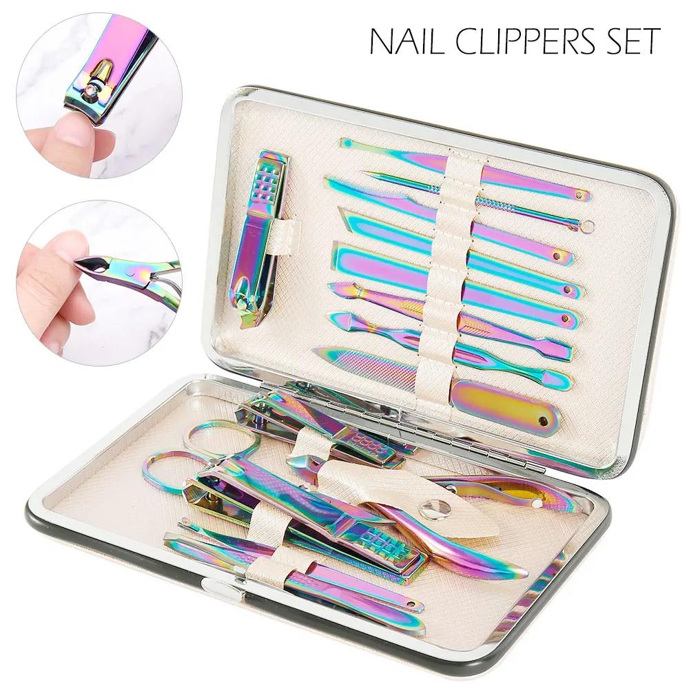 15pcs/set Multifunction Nail Clippers Set Stainless Steel Black Pedicure Scissor Tweezer Manicure Set Nail Clipper Professional