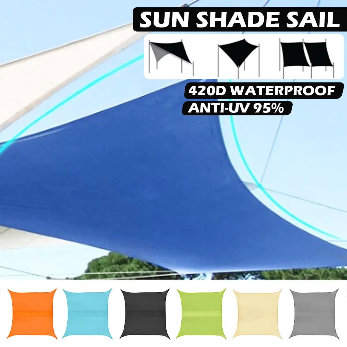 2x2M 3x3M 3.6X3.6M Sun Shade Sail Waterproof 420D Oxford Polyester Canopy Cover Awning Outdoor Garden Yard Plant Protection