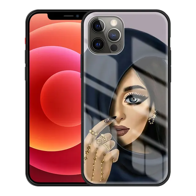 Tempered Glass Case For Apple iPhone 11 Pro Max 12 Mini XR 7 8 Plus SE 2020 X XS 6 6S Phone Cover Funda Crown Hijab Face Muslim T08
