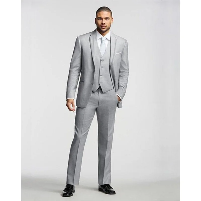 

Light Grey Mens Suits Slim Fit Double Vent Best Men Suit Wedding Bridegroom Groomsmen Tuxedo( jacket+Pants+vest+tie)