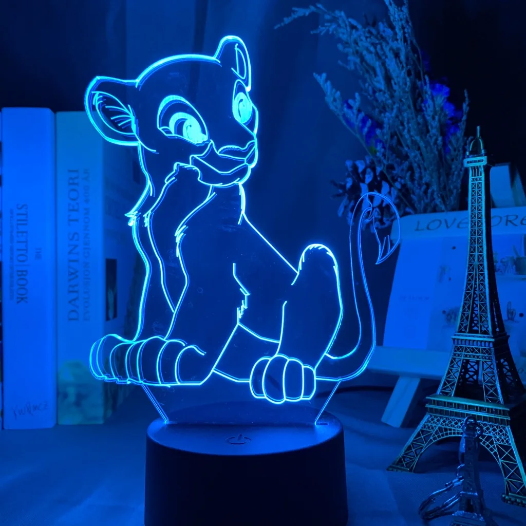 Король Лев Simba рисунок 3d иллюзия детский Ночной светильник светодиодный сенсорный датчик изменение цвета Ночной светильник для детской спальни настольная лампа