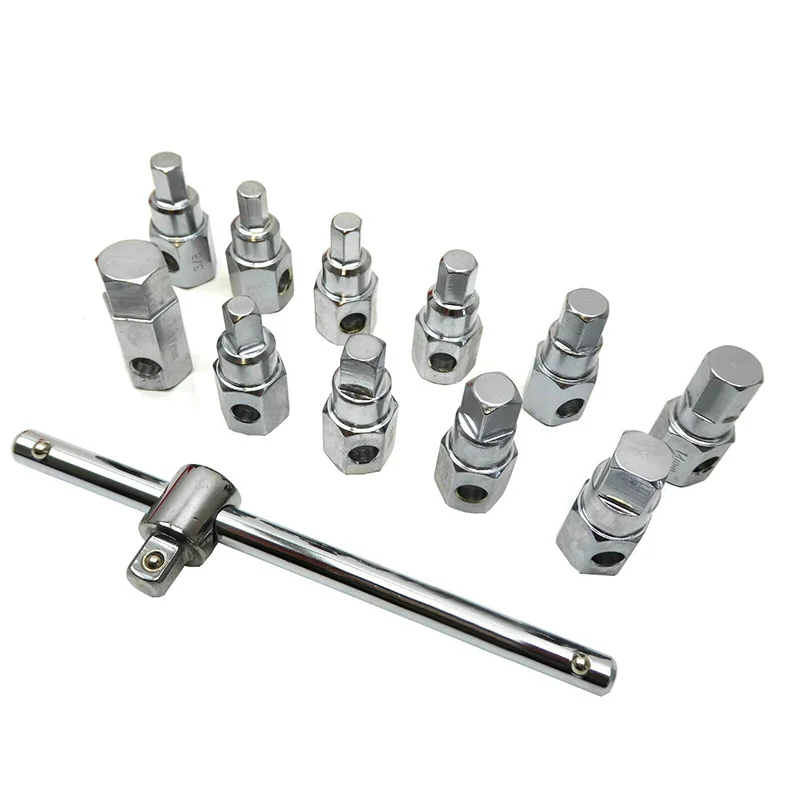 

12pcs/Set 4 Square Hexagonal Oil Sump Drain Screw Socket Axle 3/8" Tool For Car Vehicle Applications