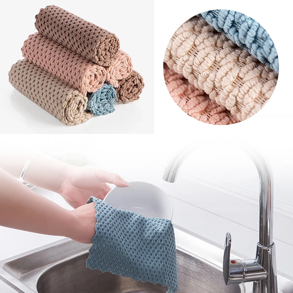 2/4/8pcs Soft Microfiber Kitchen Towels Absorbent Dish Cloth Anti-grease  Wipping Rags Non-stick Oil Household Cleaning Towel